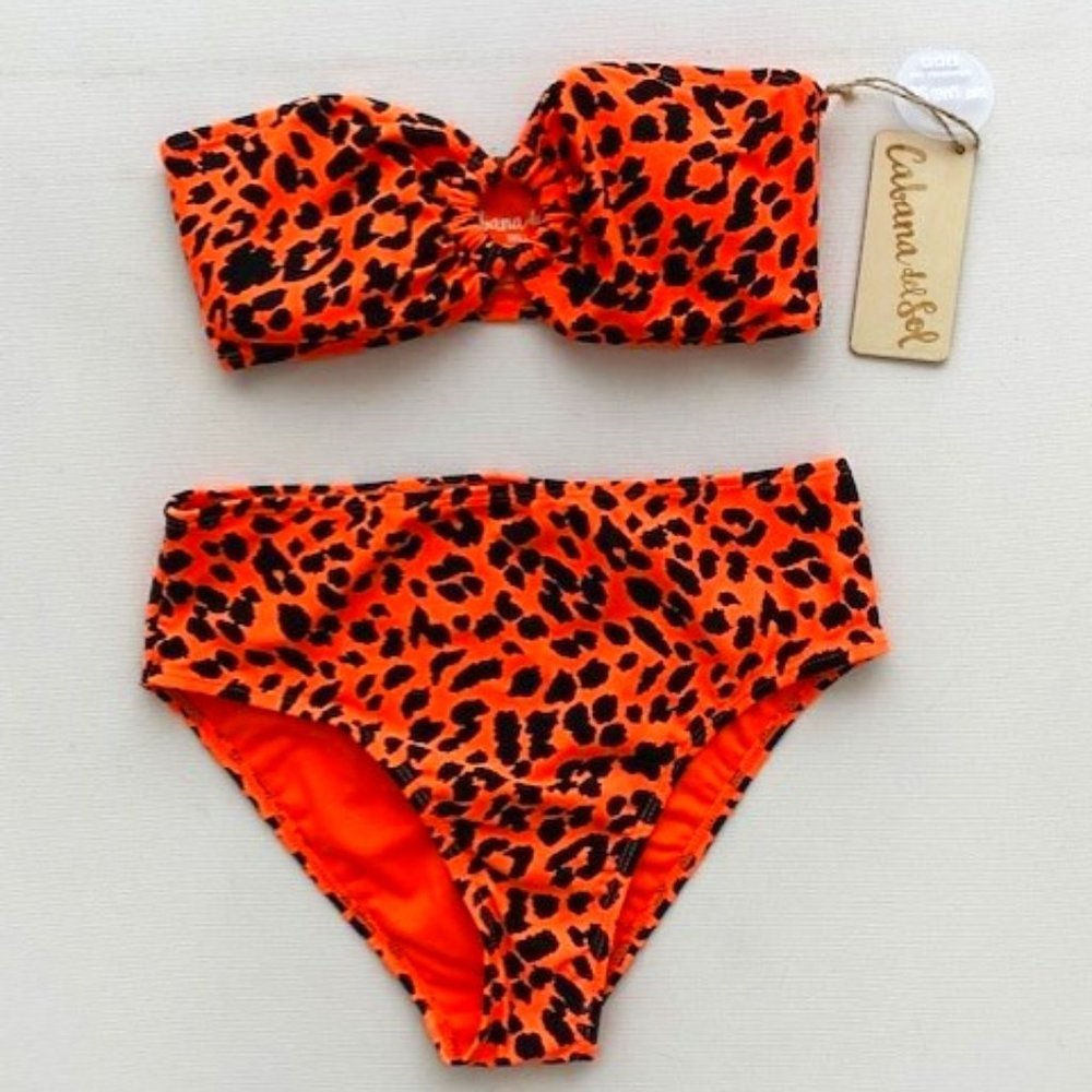 Cabana Del Sol Leopard Bandeau Swim Bikini